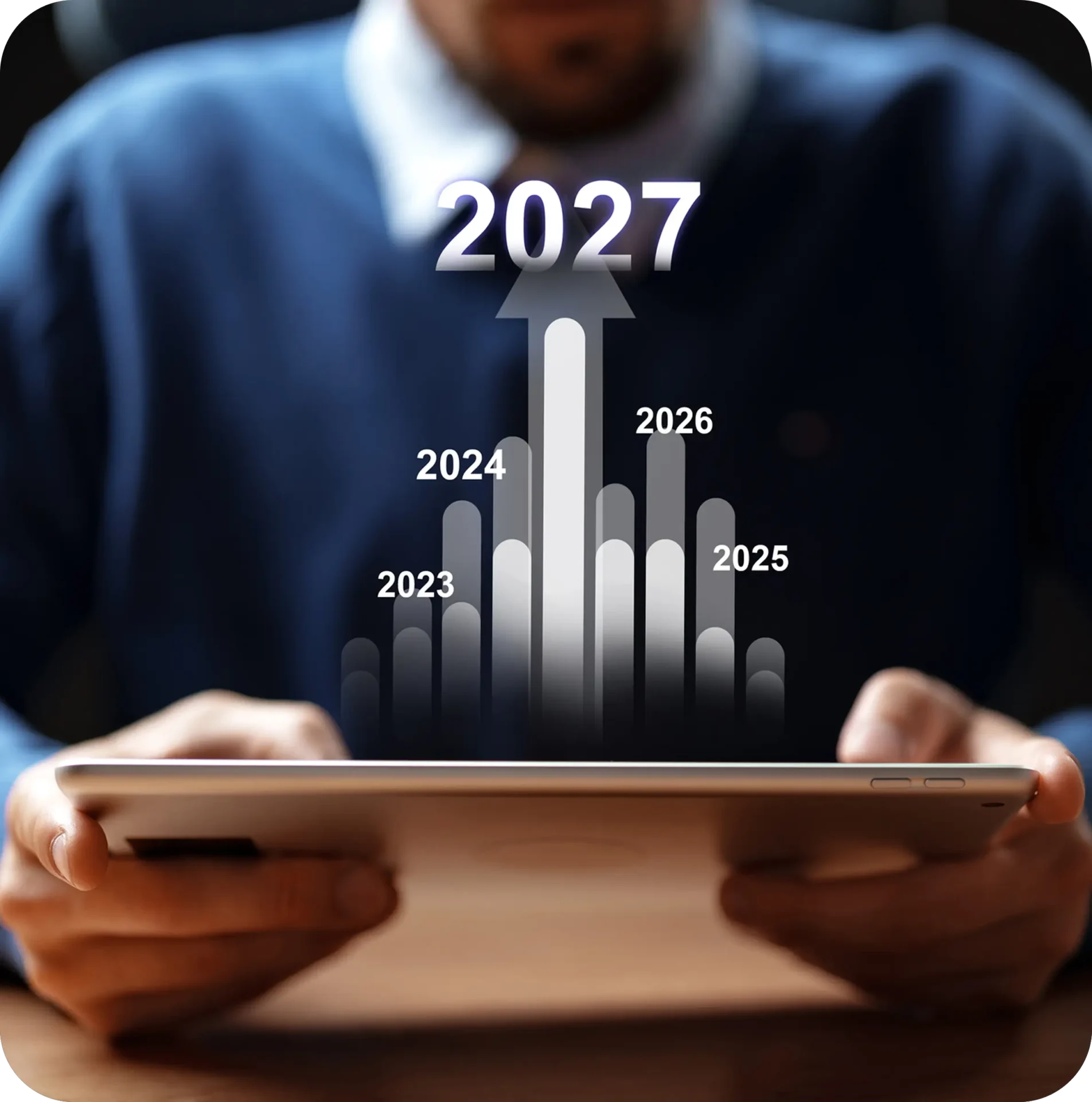 Businessman analyzing growth trends